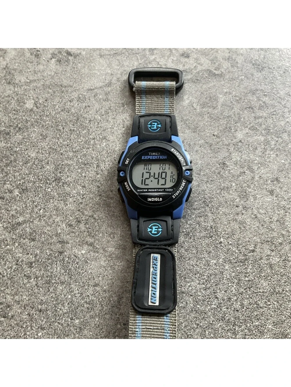 Timex Expedition Watch Women T49660 Indiglo 34mm Blue & Gray Nylon Strap A9